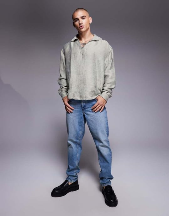 ASOS DESIGN oversized överdel strukturerad skjorta i grå - Image 2