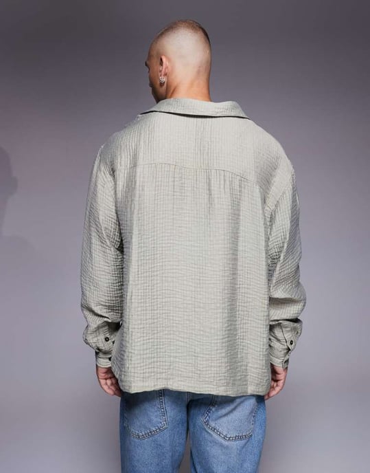 ASOS DESIGN oversized överdel strukturerad skjorta i grå - Image 3