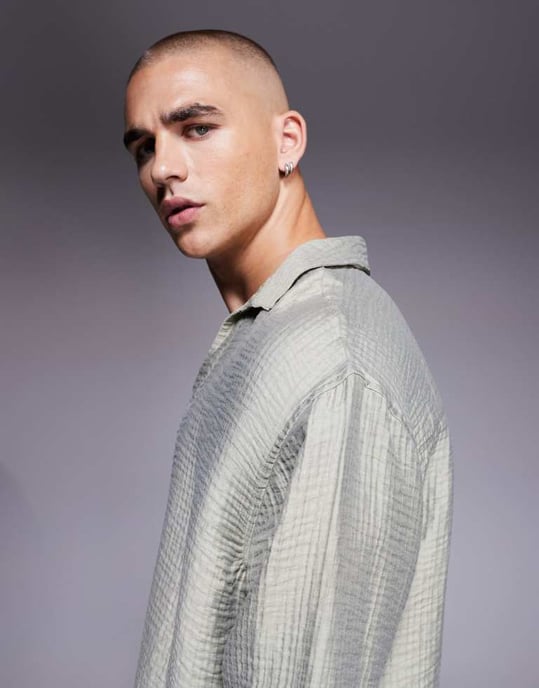 ASOS DESIGN oversized överdel strukturerad skjorta i grå - Image 4