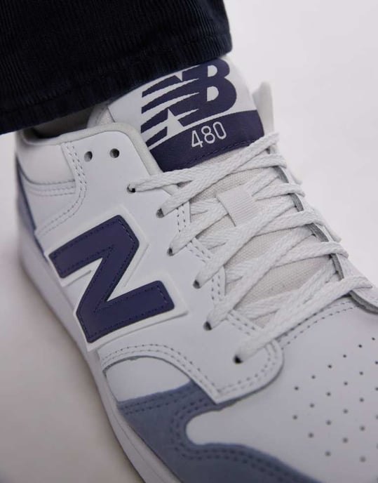 New Balance 480L unisex träningsskor i vitt och blått - Image 4