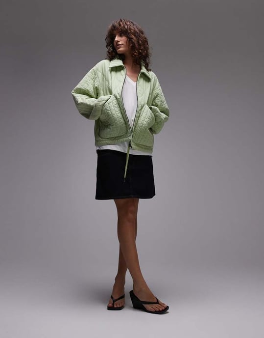 Topshop avslappnad vadderad foderjacka i salvia - Image 4