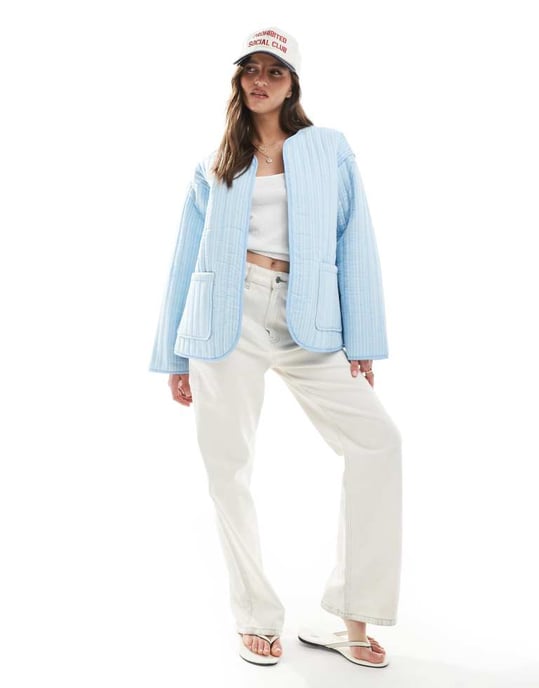 ASOS DESIGN quiltad randig jacka i blått - Image 3