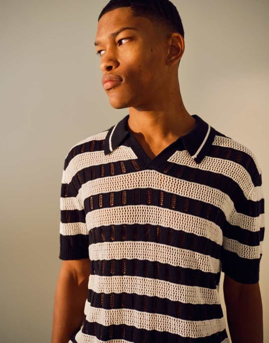 Topman avslappnad stegsöm virkad polo i monokromt - Image 2