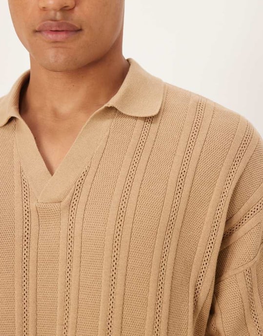 ASOS DESIGN överdimensionerad stickad ribbad pikétröja med sprund i beige - Image 2