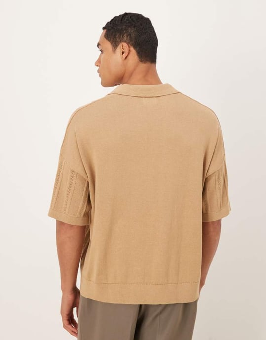 ASOS DESIGN överdimensionerad stickad ribbad pikétröja med sprund i beige - Image 4