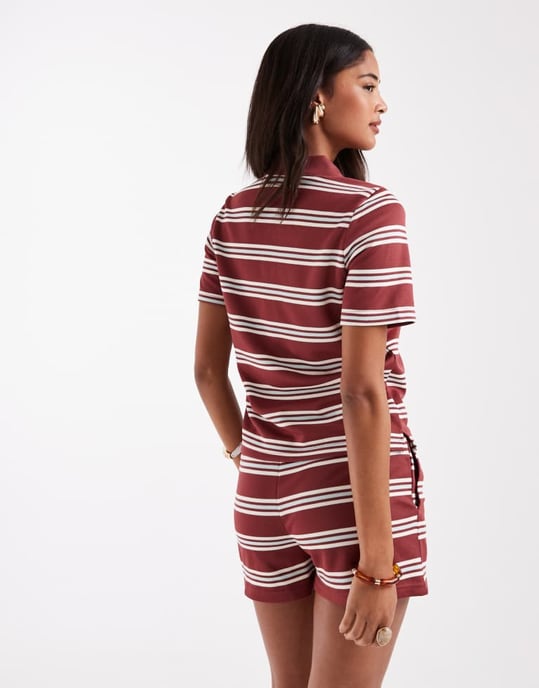 ENDAST texturerad polo-set i bordeaux med vit rand - Image 4