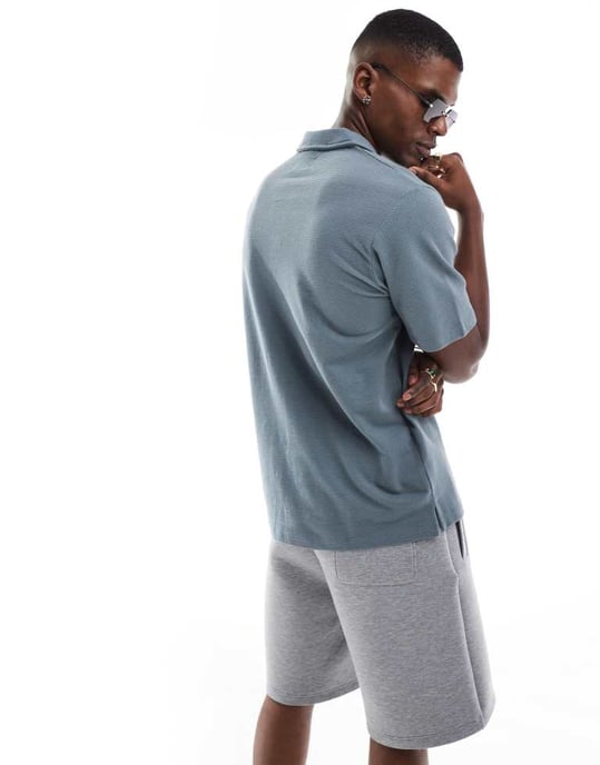 Jack & Jones ribbad polotröja i blått - Image 3