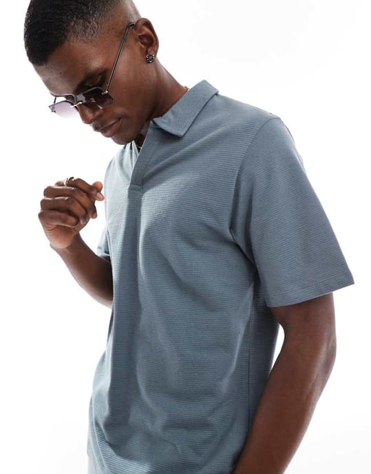 Jack & Jones ribbad polotröja i blått - Image 4