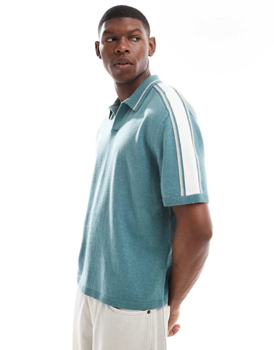 Hollister stickad polo med kontrastkrage i grön - Image 1