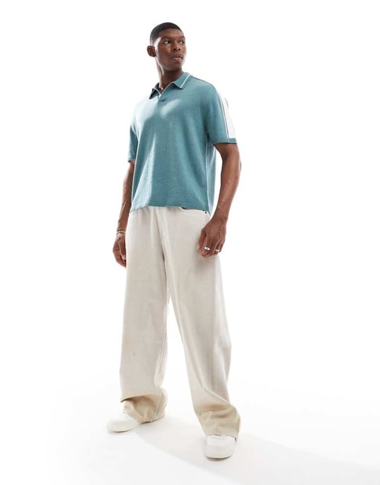 Hollister stickad polo med kontrastkrage i grön - Image 2