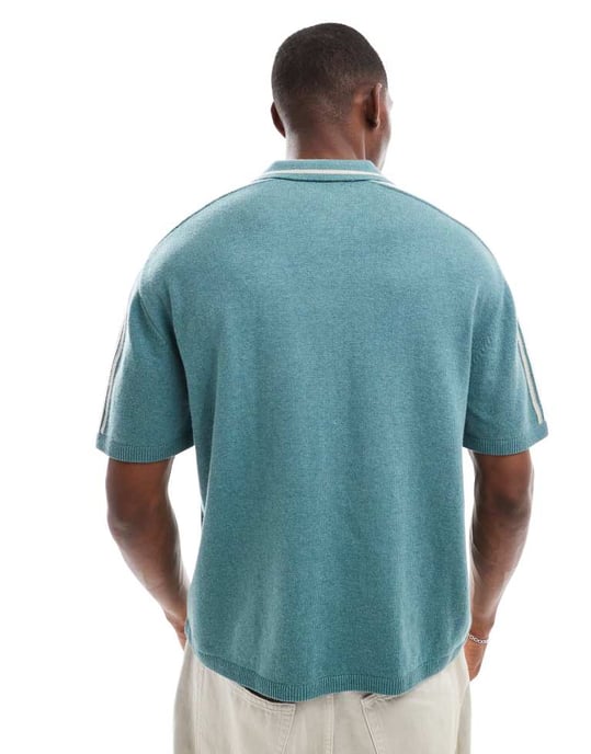 Hollister stickad polo med kontrastkrage i grön - Image 4