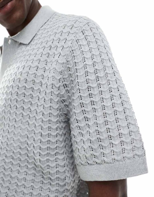 Jack & Jones stickad polo med knappar i grått - Image 2