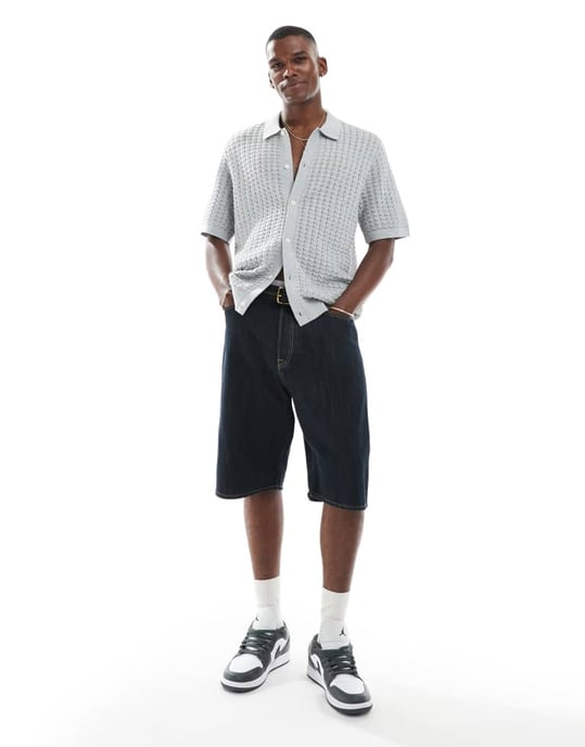 Jack & Jones stickad polo med knappar i grått - Image 4