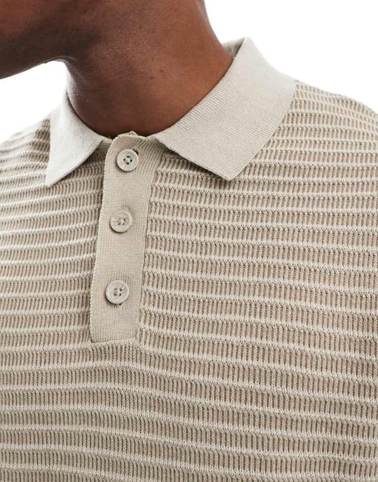 ONLY & SONS stickad polo i kräm och salvia - Image 3