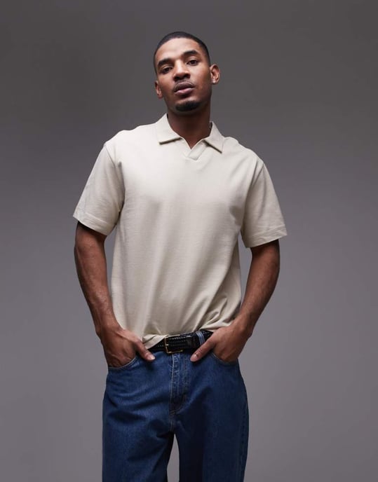 Topman heavyweight crop fit revere polo i sten - Image 1