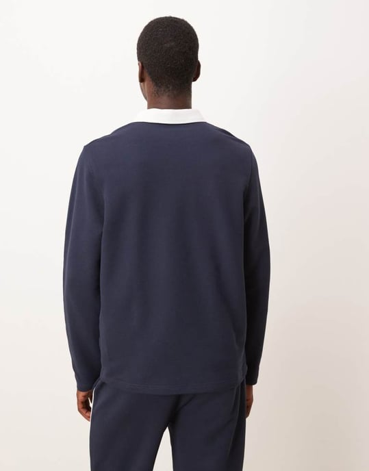 ASOS DESIGN regular fit pikétröja i rugbystil med piping i marinblått - Image 3