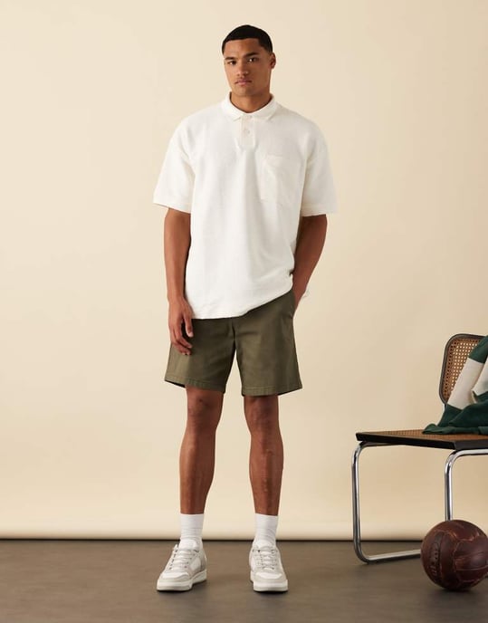 ASOS DESIGN premium tung oversized polo i krämig textur - Image 2