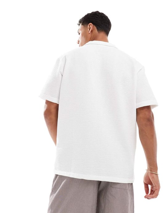 Jack & Jones texturerad oversize polo i vitt - Image 3