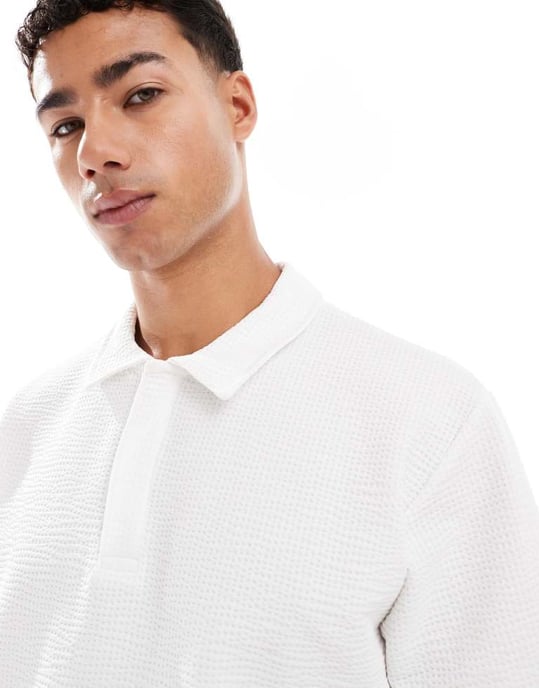 Jack & Jones texturerad oversize polo i vitt - Image 4