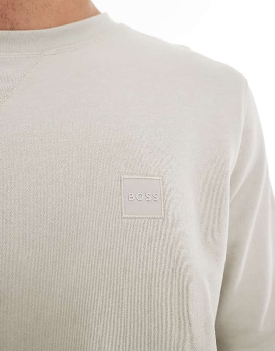 BOSS Orange Westart box logotyp avslappnad passform sweatshirt i beige - Image 4