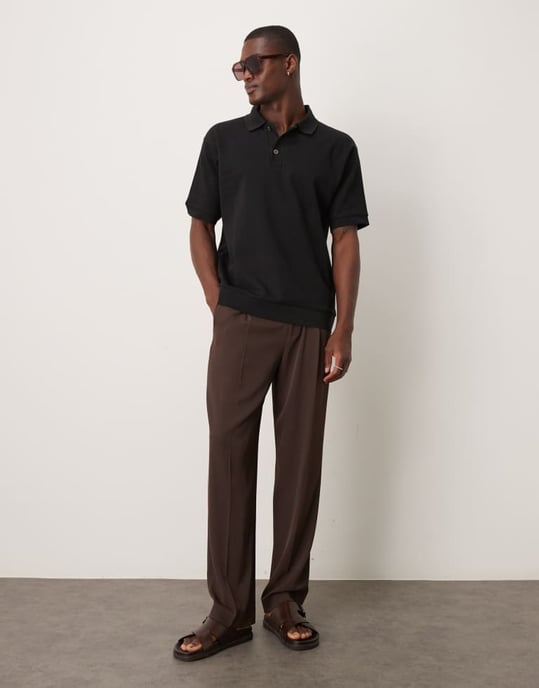 ARKET texturerad heavyweight jersey polo i svart - Image 4