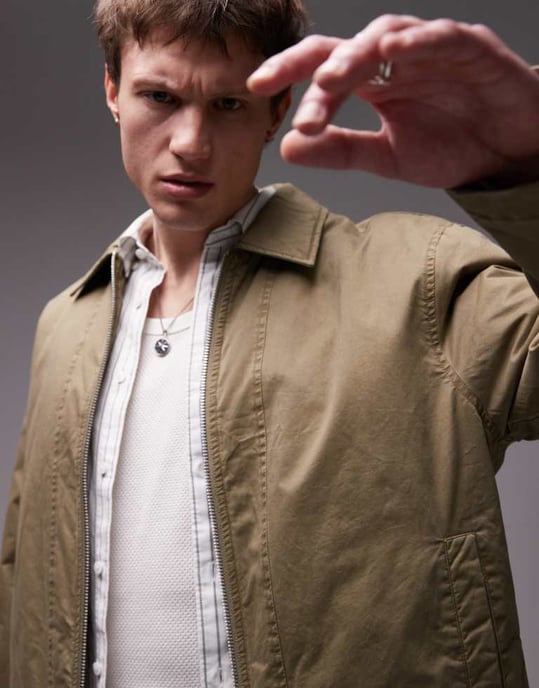 Topman twill Harrington-jacka i khaki - Image 2