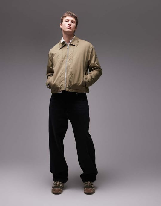 Topman twill Harrington-jacka i khaki - Image 3