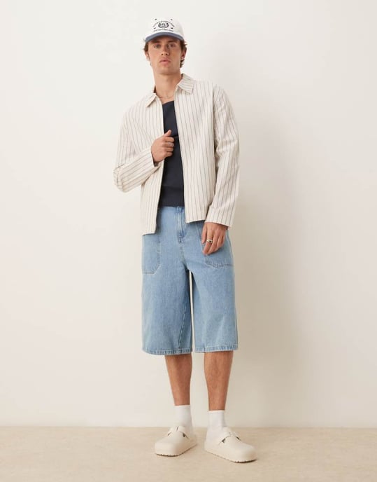 ASOS DESIGN smart bomullsblandning harringtonjacka i vit randig - Image 2