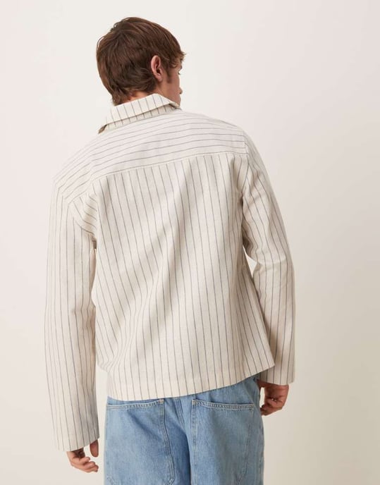 ASOS DESIGN smart bomullsblandning harringtonjacka i vit randig - Image 3