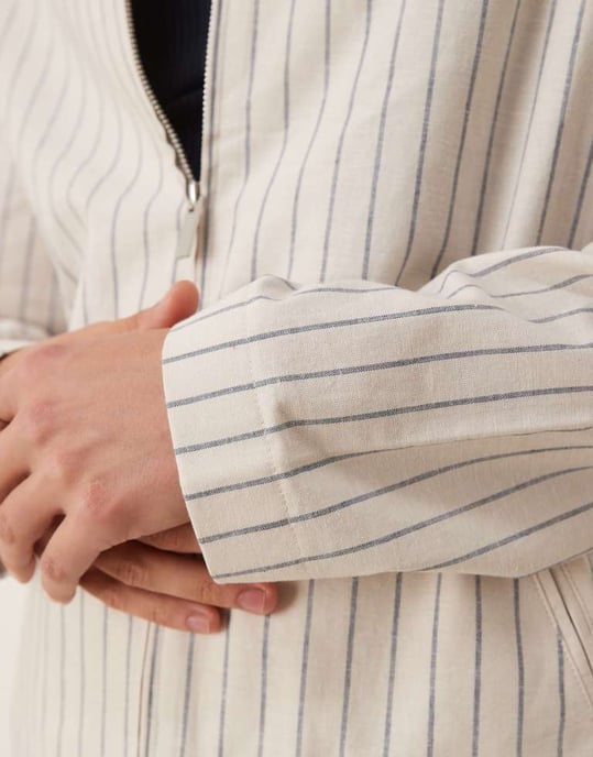 ASOS DESIGN smart bomullsblandning harringtonjacka i vit randig - Image 4