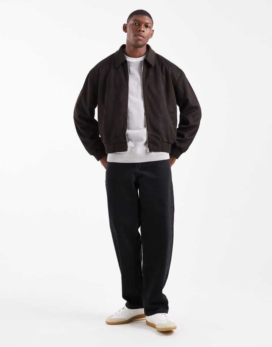 ASOS DESIGN boxy suedette Harrington-jacka i brun - Image 2