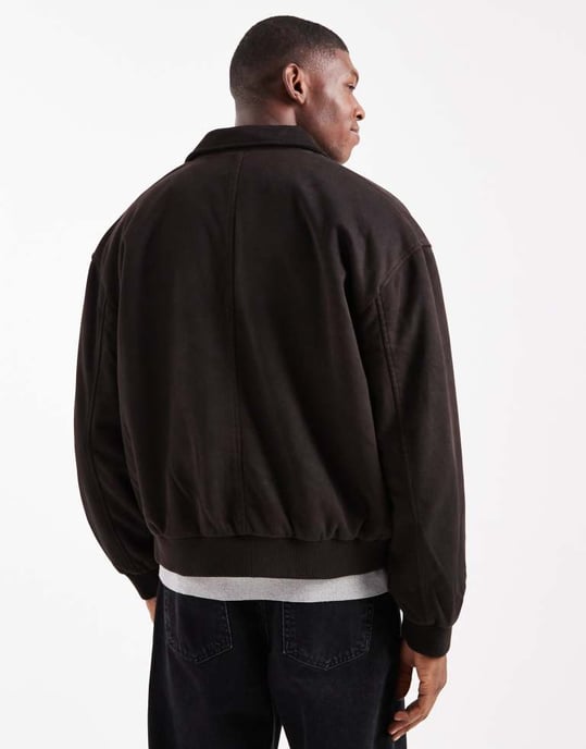 ASOS DESIGN boxy suedette Harrington-jacka i brun - Image 3