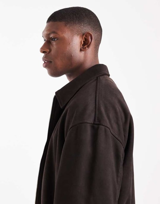 ASOS DESIGN boxy suedette Harrington-jacka i brun - Image 4