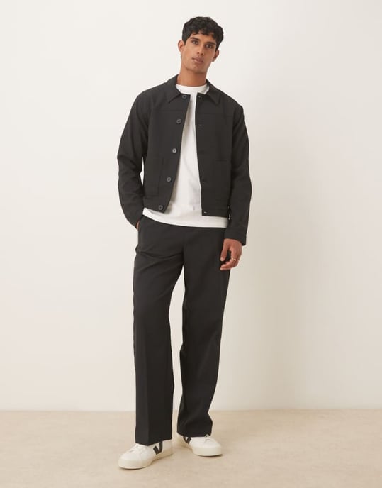 ASOS DESIGN smart co-ord Harrington-jacka i svart seersucker - Image 2