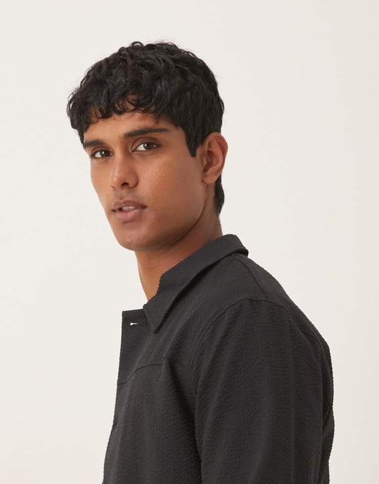 ASOS DESIGN smart co-ord Harrington-jacka i svart seersucker - Image 4