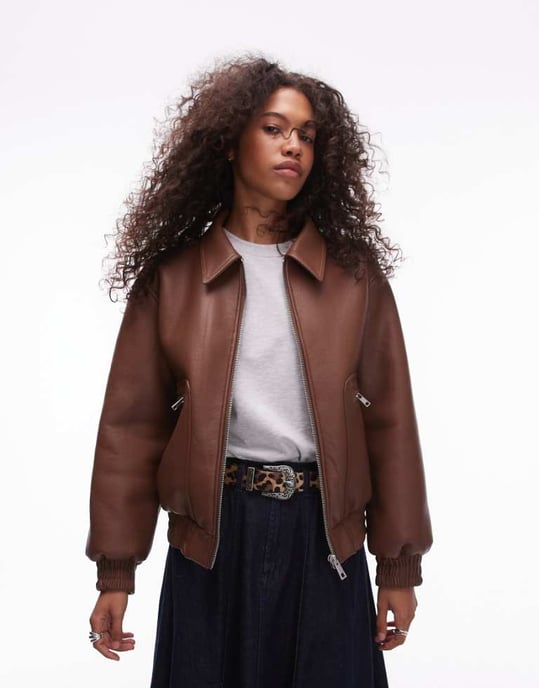 Topshop fuskläder shearling bomberjacka i tan - Image 1