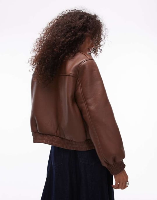 Topshop fuskläder shearling bomberjacka i tan - Image 4
