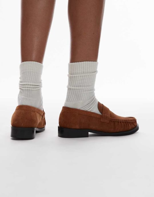 Topshop Carey mockasin i mocka med volangdetalj i tan - Image 4