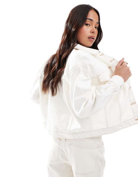 ASOS DESIGN ecru denim västjacka med kokongärmar - Image 3