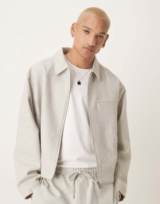 ASOS DESIGN smart koord blousonjacka i grå textur slub - GRÅ - Image 1