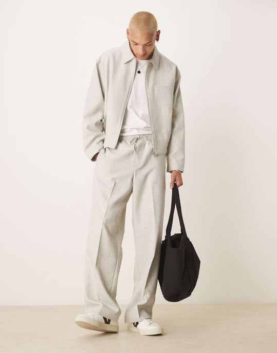 ASOS DESIGN smart koord blousonjacka i grå textur slub - GRÅ - Image 2