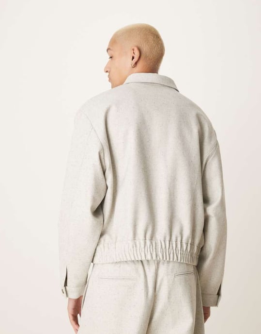 ASOS DESIGN smart koord blousonjacka i grå textur slub - GRÅ - Image 3