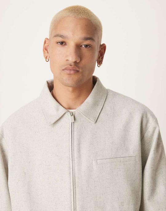 ASOS DESIGN smart koord blousonjacka i grå textur slub - GRÅ - Image 4