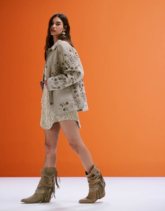 ASOS DESIGN äkta mocka broderad jacka i sten - Image 3