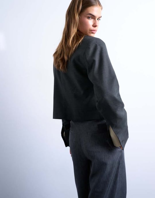 Topshop zip-up kort jacka i kolgrå - Image 3
