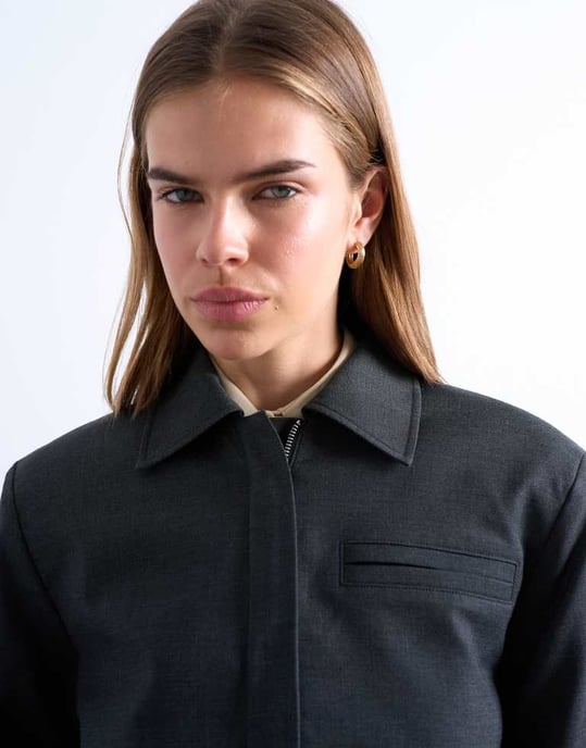 Topshop zip-up kort jacka i kolgrå - Image 4