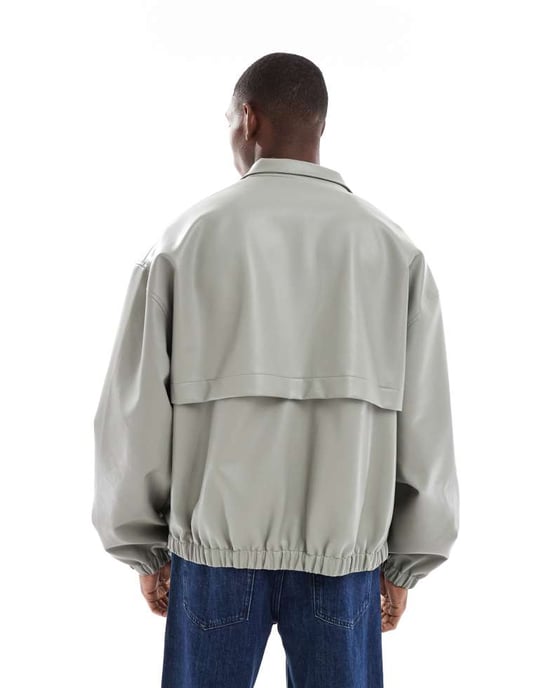 ASOS DESIGN fusk läder träningsjacka i grå - Image 3