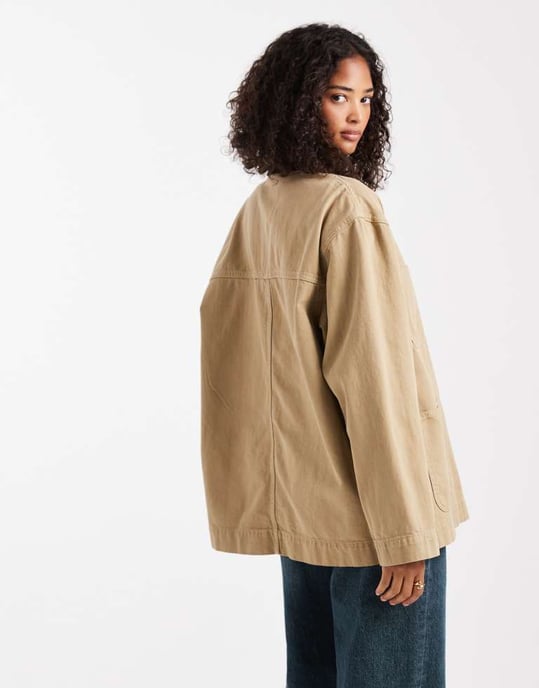 ASOS DESIGN denim barnjacka med kontrastkrage i sten - Image 3