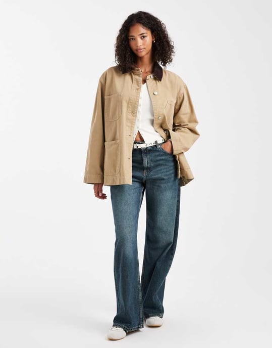 ASOS DESIGN denim barnjacka med kontrastkrage i sten - Image 4