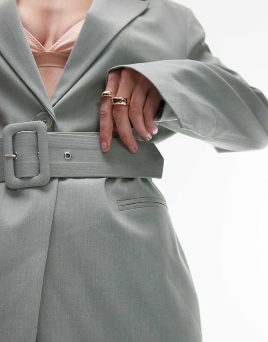 ASOS DESIGN oversize cinch waist bälte blazer i salviagrön co ord - Image 3
